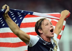 Abby Wambach with U.S. flag