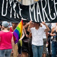 Lesbians march in a Pride parade