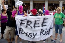 Protesters with 'Free Pussy Riot' banner