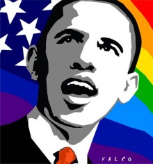 Obama with rainbow background