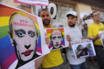 Demonstrators Protest Against Russian Anti Gay Laws Outside Their Embassy