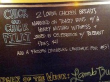 Houston restaurant menu features Chick-on-Chick filet sandwich