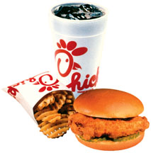 Chick-fil-A sandwich, fries and drink