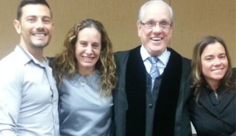From left: Massimiliano Gerina, Maria Italiano, Miami-Dade Circuit Court Judge Antonio Marin, Cher Filippazzo, the 3 legal parents of a Florida girl and the judge who declared it legal.