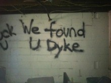 Words painted on Nebraska lesbian's basement wall after assault