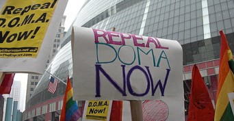 Protestors with Repeal DOMA now posters