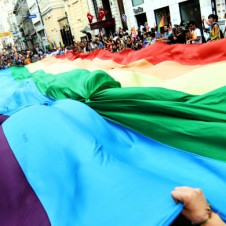 Trans pride parade in Istanbul, rainbow flag