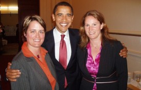 Deborah Mizeeur (left) with wife Heather and President Barack Obama