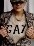 Female soldier with GAY t-shirt