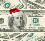 Ben Franklin on $100 bill with Santa hat
