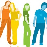 Rainbow colored cartoon youth