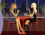 Cartoon with two women having drinks