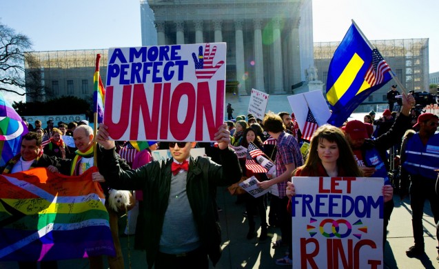 Marriage equality advocates outside the Supreme Court