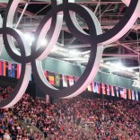 Olympic rings inside arena