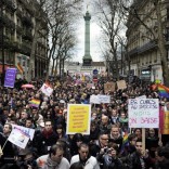 Paris street packed with people marching for LGBT equality.