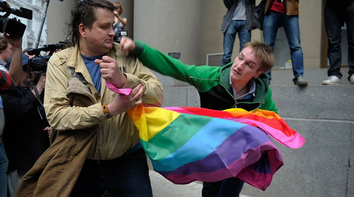 Russian LGBT protestor attacked