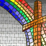 Stained glass cross with rainbow