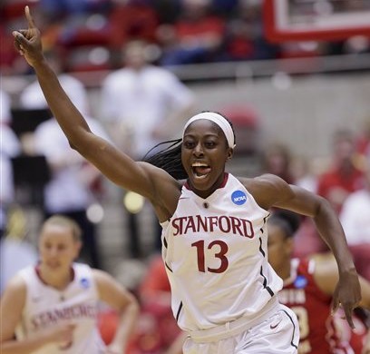 Stanford's Chiney Ogwumike (13) celebrates after scorin