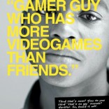Poster of young boy with print that says 'That's so gamer guy who has more videograms than friends'