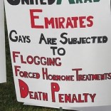 UAE gay rights protest sign