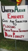 UAE gay rights protest sign