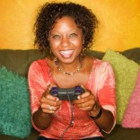 Woman playing video game