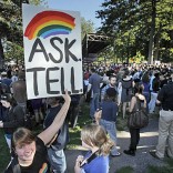 Anti DADT sign "Ask, Tell" with rainbow