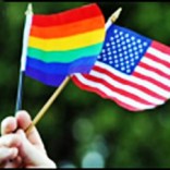 Small rainblow flag and US flag