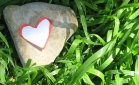 Heart-shaped rock in the grass