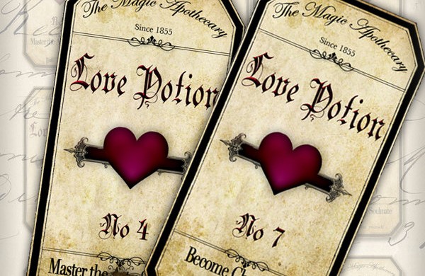 Love potion bottle labels