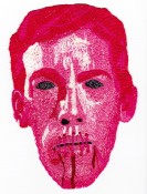 Image: L.J Roberts, Censorship Protest Mask (David Wojnarowicz), embroidery on cotton, 17" x 15", 2011