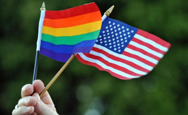 LGBT Pride flag and U.S. flag