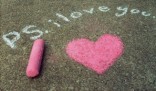 P.S. I love you chalk drawing with heart