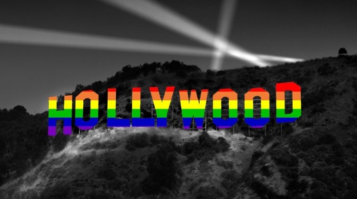 Hollywood sign in rainbow colors