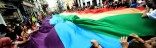 Trans pride parade in Istanbul, rainbow flag